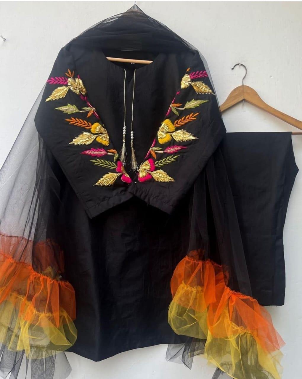 3pc Embroidery Stitch Silk Dress