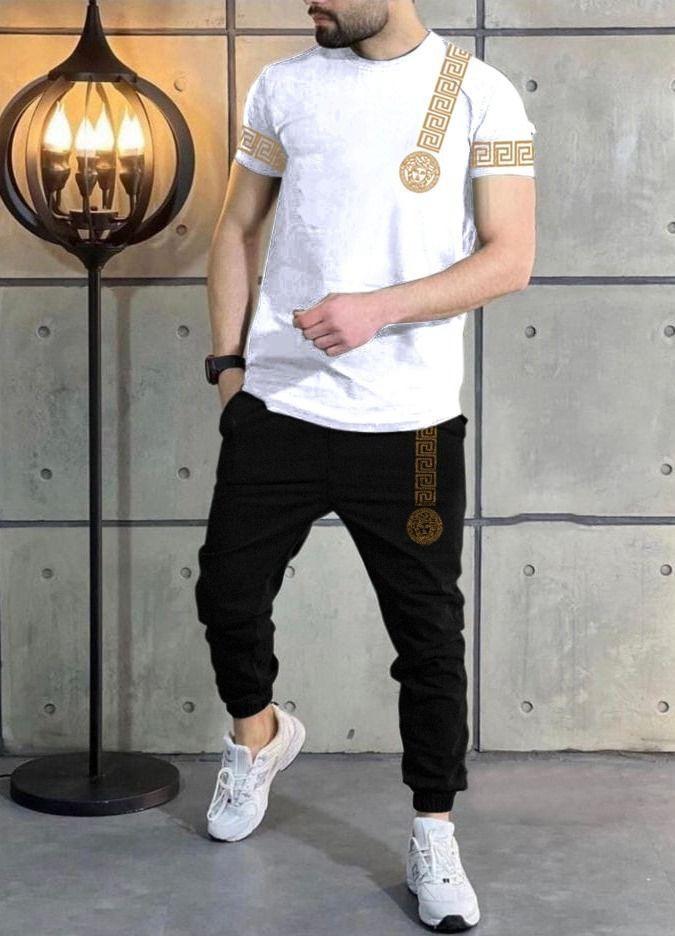 2 pcs men's Jersey printed track suit