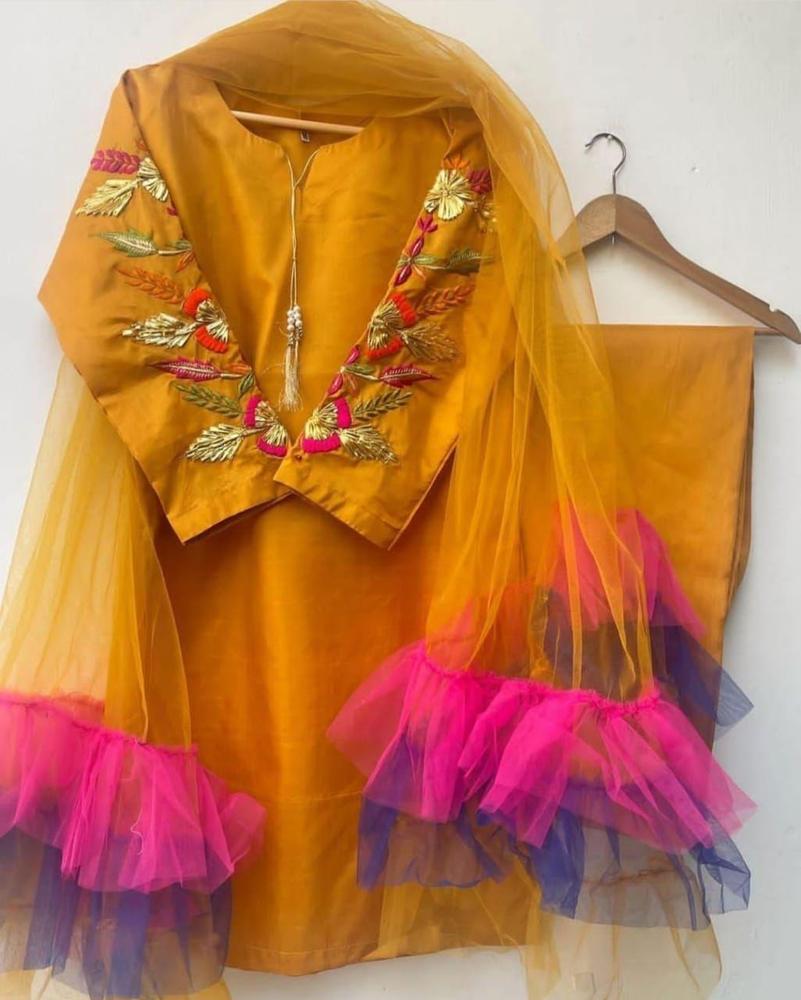 3pc Embroidery Stitch Silk Dress