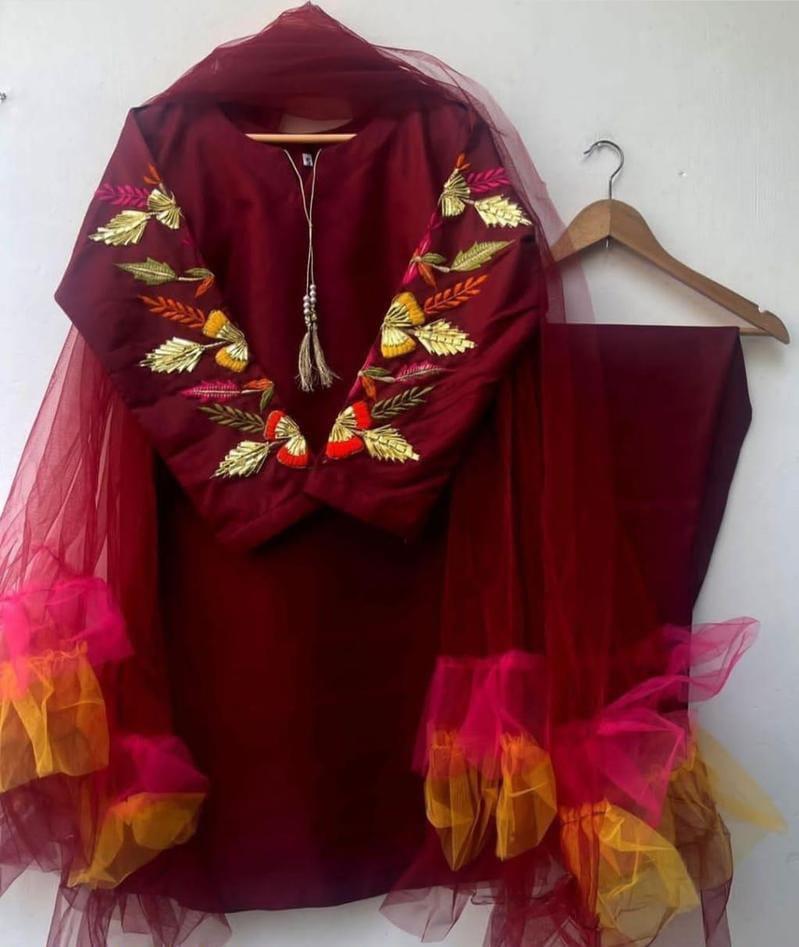 3pc Embroidery Stitch Silk Dress