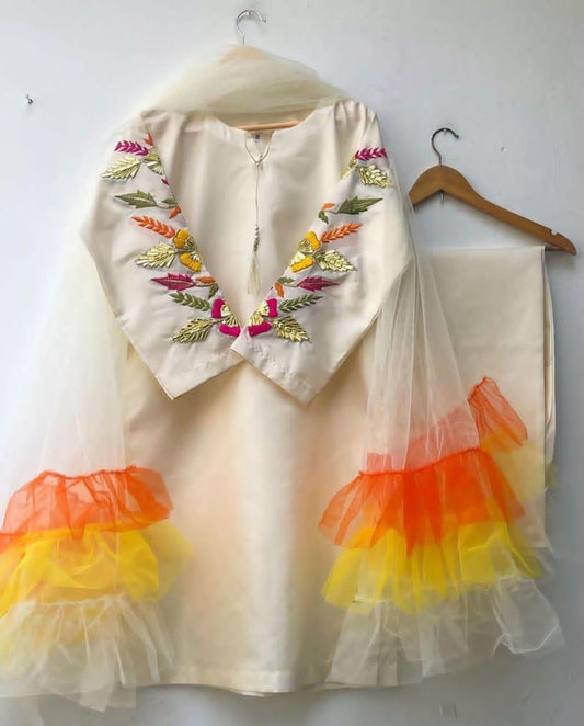 3pc Embroidery Stitch Silk Dress